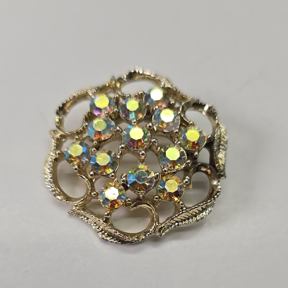 Vintage Gold Aurora Crystal Cluster Brooch